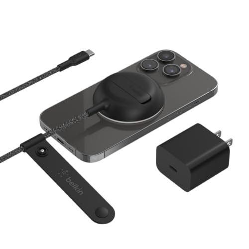 Belkin MagSafe認証 ワイヤレス充電パッド iPhone 15/14/13/12 最大15W急速充電 キックスタンド付き ブラック WIA004btBK