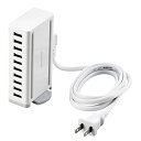 エレコム USB充電器 60W (合計最大出力) USB-A×10 【 iPhone15 / Android / 各種タブレット 対応 】 ACケーブル付属 1.5m EC-ACD04WH