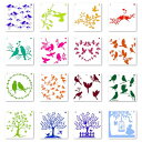 Koonafy テンプレート 16枚セット 鳥形 動物 ステンシルシート 描画用 鳥 枝 塗装テンプレート かわいい プレート 絵画 文具 プレゼント DIY 手作り デザイン 製図 ステンシル 製図用 面白い (鳥1