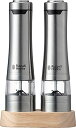 ラッセルホブス(Russell Hobbs) 電動ミル ソルト&ペッパー 岩塩 胡椒 スパイス 粗さ調節可能 2本セット ウッドスタンドセット シルバー 792...