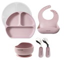 アンジュスマイル シリコン 食器セット 6点セット お食事プレート ボウル ひっくり返らない 吸盤付き ベビー食器 スプーン&フォーク お食事エプロン ライラッ...