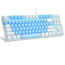 MageGee 75%メカニカルゲーミングキーボード ブルースイッチ付き LEDブルーバックライト 87キー コンパクト TKL 有線キーボード Windows ノートパソコン PC ゲーマー用 - ブルー/ホワイト