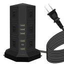 電源タップ 縦型コンセント タワー式 オフィス 会議用 USB急速充電 約2m スイッチ付 12口 3層 黒