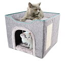 DEWEL 折りたたみ式 猫 ベッド 犬 ハウス ペット クッション ソファー 爪とぎ 二層 猫用 小型犬 多頭用 夏 通年 ふわふわ 組立簡単 お手入れ簡単 ...