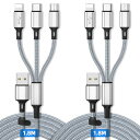 3in1 充電ケーブル 急速充電 1.8m 【2本セット】マルチ充電ケーブル iPhone/Micro USB/USB Type-Cに対応、 USB ケーブル ...