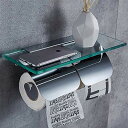 トイレットペーパーホルダー 紙巻器2連、壁掛け式、ソリッドブラス+ガラス製、光沢のあるクロム仕上げ、シンプルスタイル、トイレットおしゃれインテリア