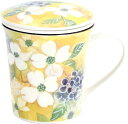 セラミック藍 花あわせ 蓋付マグカップ(茶漉し付) ハナミズキ サイズ:約W21.5 D9.8 H10.4 60204
