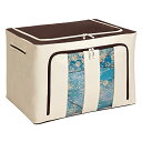 アストロ 収納ケース アイボリー×ブラウン 羽毛布団用 約100L 大容量 ワイヤー・底板入り 収納ボックス 積み重ね可 ダブルドア 透明窓 折りたたみ 730-46 約60×42×40cm