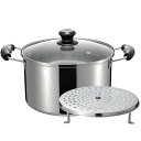 和平フレイズ ステンレス 両手鍋 蒸し器 兼用鍋 24cm 6.9L IH対応 ガス 蒸し目皿付 烹味屋 RB-3258