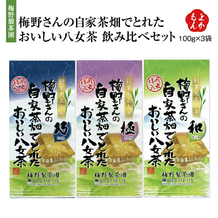 「梅野さんの自家茶畑でとれたおいしい八女茶」飲み比べセット100g×3袋セット【送料無料】梅野製茶園　九州 福岡 お取り寄せグルメ 福岡県よかもんショップ basic