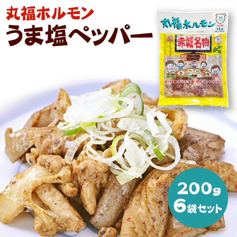 国産 豚ホルモン 焼肉 丸福ホルモン「うま塩ペッパー」200g 6袋セット【送料無料】味付き ミックスホル..