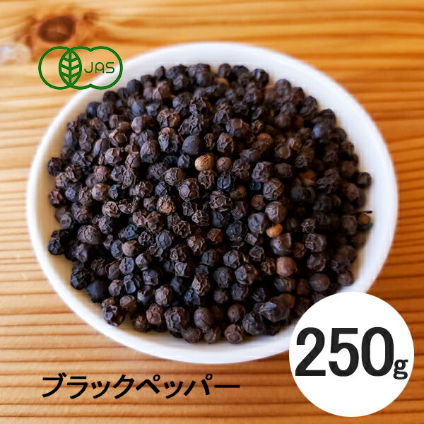 ブラックペッパー ホール 250g 有機 オーガニック【スリランカ産 スパイス】【香辛料 黒胡椒 黒コショウ】ブラックペパー 有機JAS