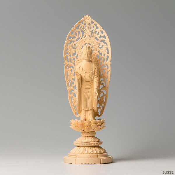 仏像 舟立阿弥陀如来 ヒノキ製 丸座 3寸 浄土宗・時宗 （あみだ様 アミダ 桧 檜 ひのき 3寸 3.0寸 3．0寸 三寸 丸台座 丸台 蓮華座 唐草光背 浄土宗 時宗 ミニ仏壇 仏壇用 ご本尊 御本尊 船立阿弥陀如来）