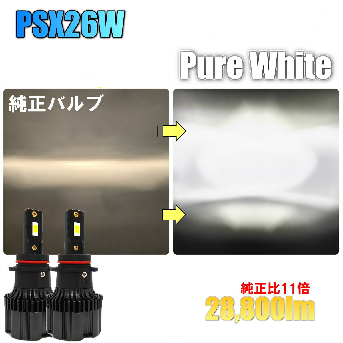 【送料無料】 車用 新品 爆光 28800lm ピュアホワイト 6000K 6 Chip CSP LED フォグランプ PSX26W ハイエース レジアスエース