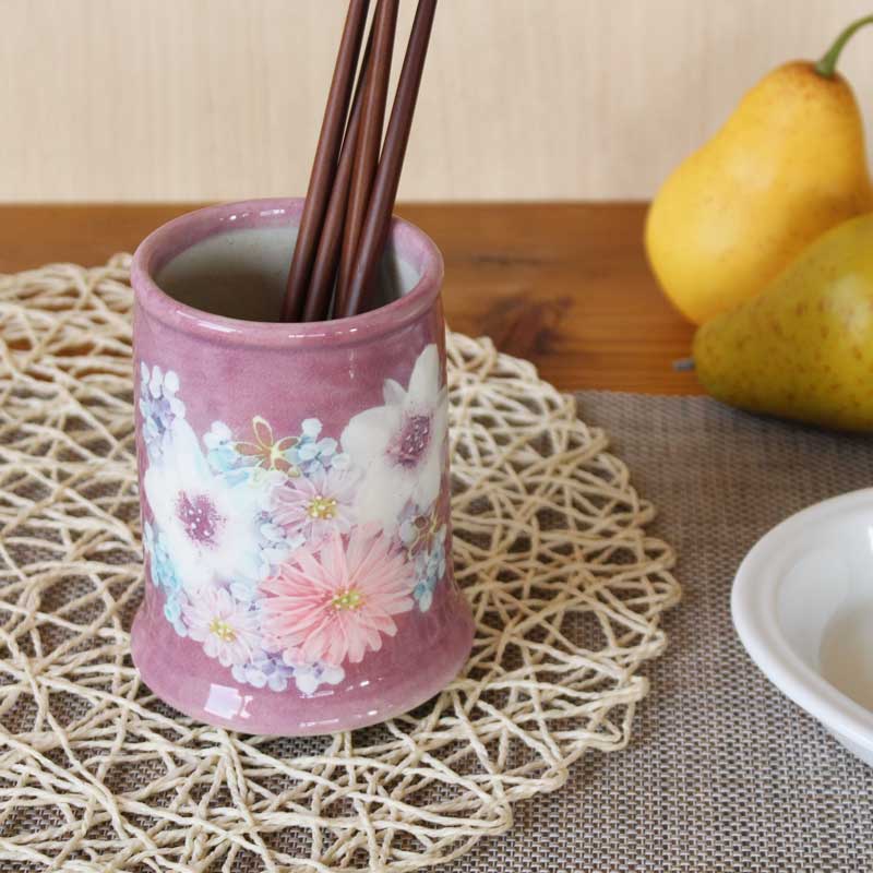 Rakuten - 【色彩花　箸立】　瀬戸焼 和食器 食器 陶器 キッチン雑貨 食卓小物 日本製 手描き 花柄 プレゼント 贈り物