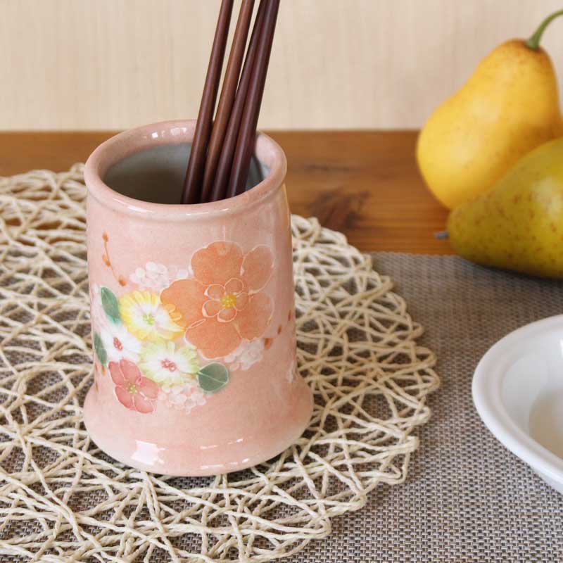 Cooking Props Stands - 【紅彩花化粧　箸立】　瀬戸焼 和食器 食器 陶器 キッチン雑貨 食卓小物 日本製 手描き 花柄 プレゼント 贈り物