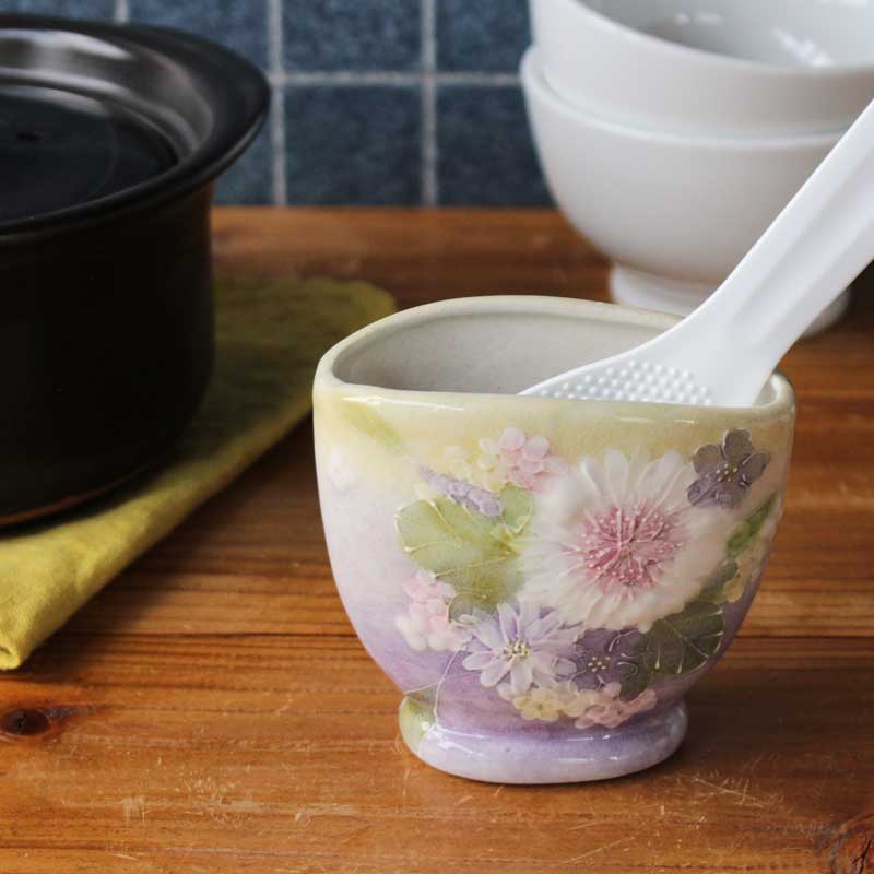 Rakuten - 【花かざり　しゃもじ立】　瀬戸焼 和食器 食器 陶器 キッチン雑貨 食卓小物 日本製 手描き 花柄 プレゼント 贈り物