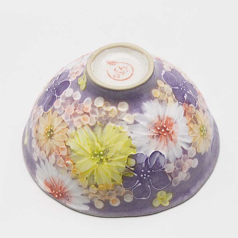 【紫花景色　飯碗】瀬戸焼 和食器 食器 茶碗 手描き 花柄 プレゼント 贈り物