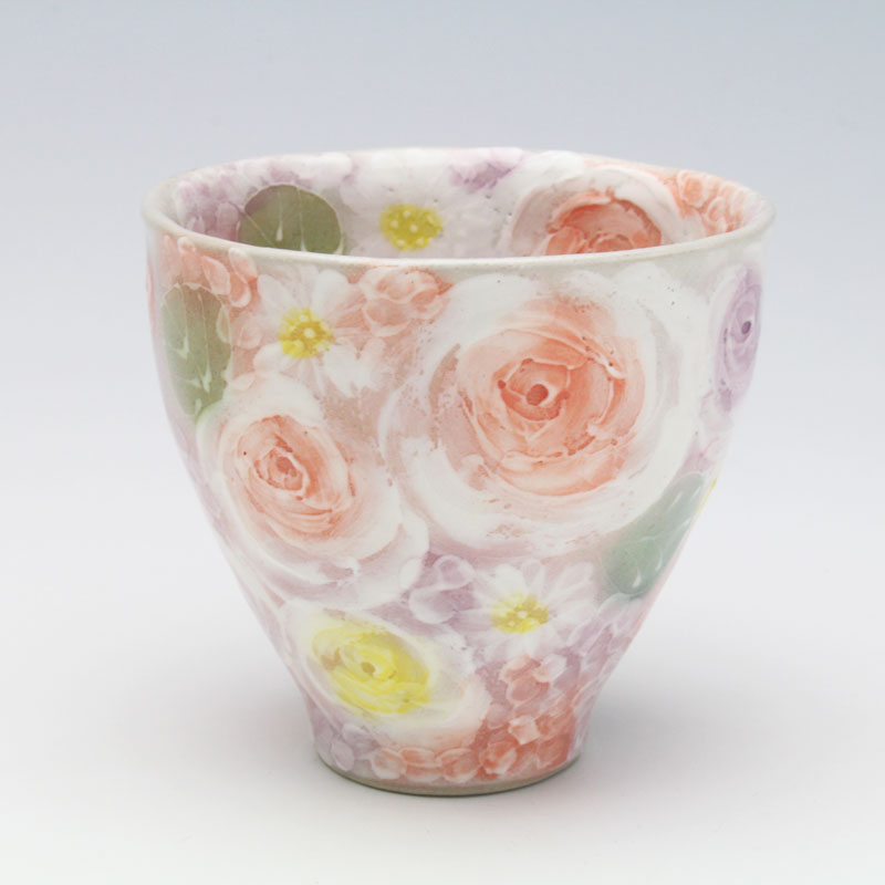 Seto Ware - 【色彩ばら　湯呑】瀬戸焼 和食器 食器 湯呑 湯飲み お茶 手描き 花柄 プレゼント 贈り物