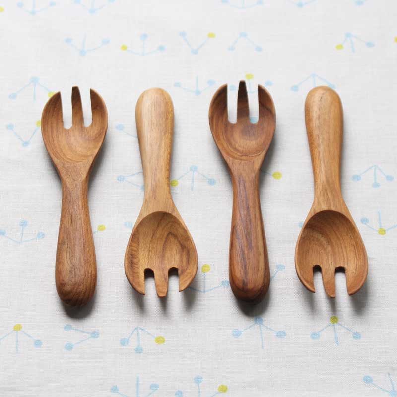 【天然木】WOOD チーク ベビーフォーク XJ-157　11.9cm 子供食器 カトラリー 木製 オリーブオイル仕上..