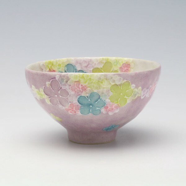 小花一珍　飯碗（紫）　瀬戸焼 和食器 食器 茶碗 手描き 花柄 プレゼント 贈り物 普段使い