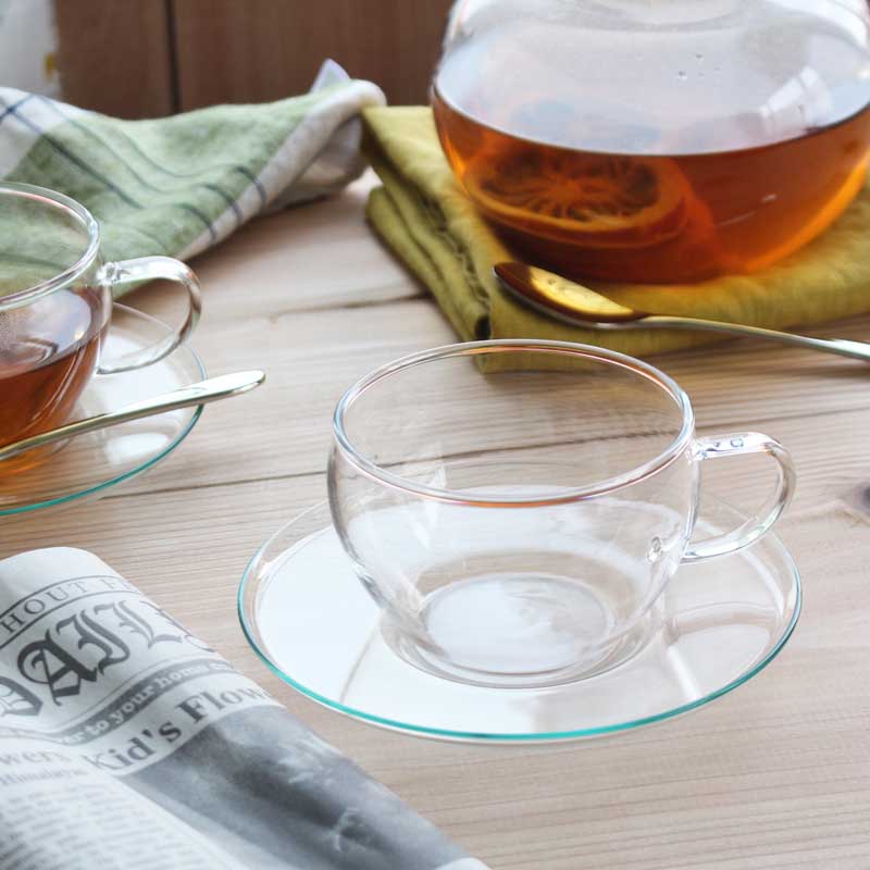 ボヘミアクリスタル　エヴァ/ティーカップ＆ソーサー（250ml） ティー コーヒー 碗皿 耐熱ガラス 軽量 チェコ製
