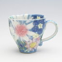 青彩輪花 マグ【瀬戸焼 和食器 食器 コーヒーカップ 手描き 花柄 プレゼント 贈り物】
