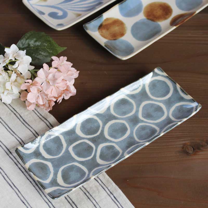 【Brush Blue】長角皿・百丸　ブラッシュブルー 筆青 窯変 角皿 焼物皿 27.5×11cm 美濃焼 磁器 食洗器可のサムネイル