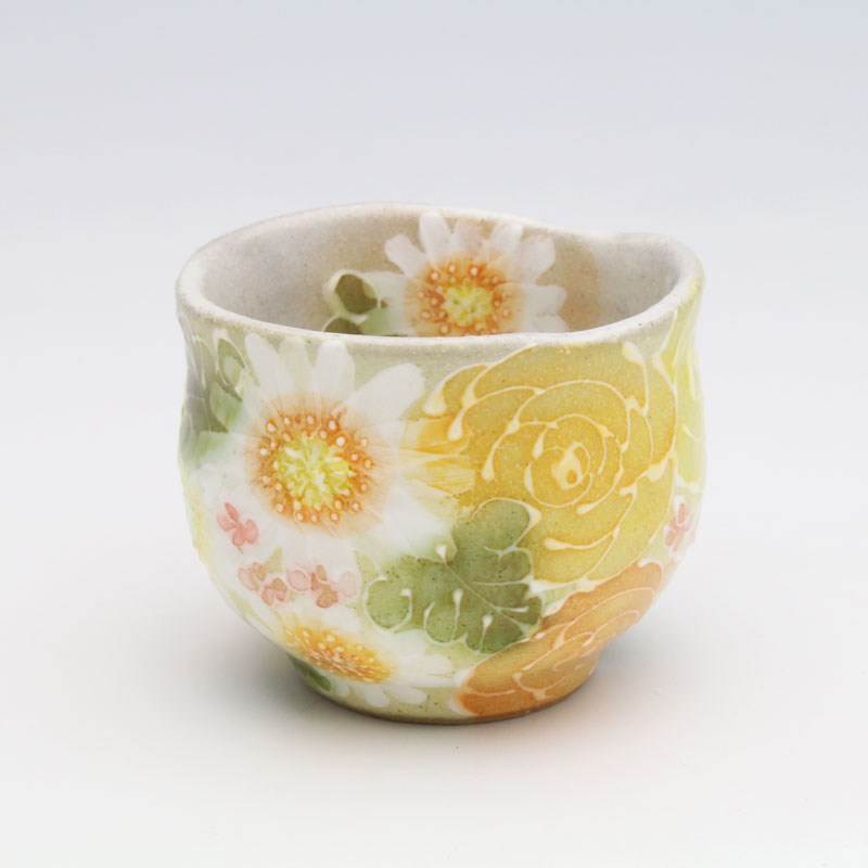 【黄彩色絵花 丸型ぐい呑】瀬戸焼 和食器 食器...の紹介画像2
