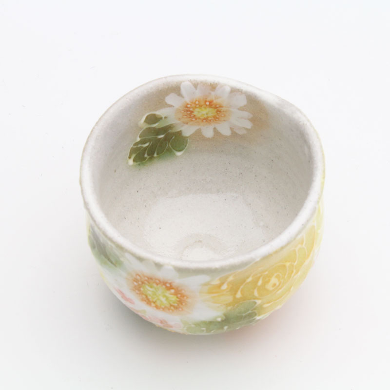 【黄彩色絵花 丸型ぐい呑】瀬戸焼 和食器 食器...の紹介画像3