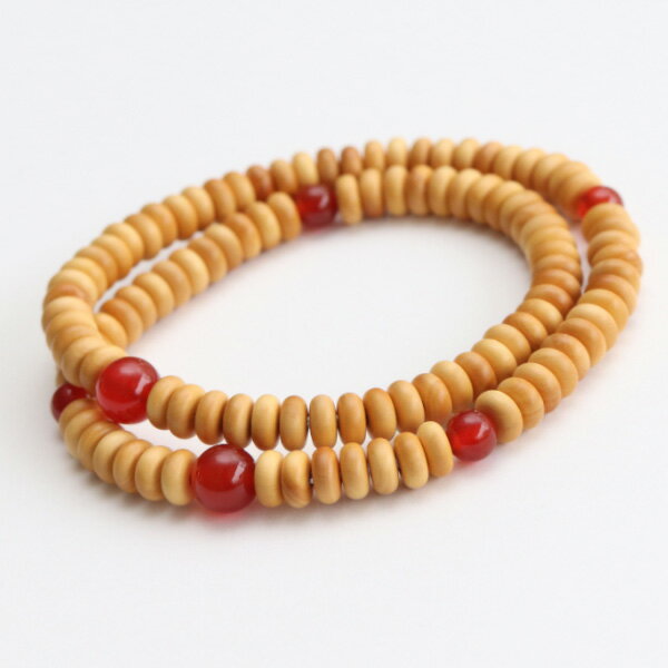 数珠ブレスレット 108玉 みかん玉 柘植 瑪瑙【腕輪念珠 108珠 黄楊 ツゲ つげ アゲート 7月の誕生石 お守り 煩悩 男性用 女性用 メンズ レディース 天然石 赤色 107000090】