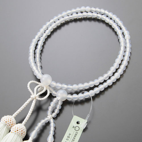 浄土真宗数珠女性用8寸白瑪瑙正絹房
