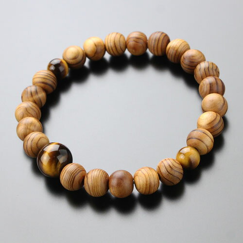 数珠ブレスレット　約8×9ミリ　屋久杉　虎目石【パワーストーン/天然石/腕輪念珠/数珠/ブレスレット/世..