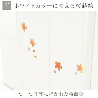 【ミニ国産仏壇ピアフ桜蒔絵ホワイト17号】Point1ホワイトカラーに映える桜蒔絵