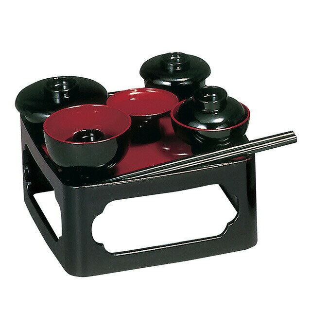 【楽天1位】日本製 PC 仏膳（霊供膳） 黒内朱 5.0寸〜7.0寸 お仏膳 セット 仏膳 仏具 具足 仏具セット用 霊供膳 モダン かわいい おしゃれ 仏具用品 お供え物 供物 台 赤 レッド 黒 ブラック