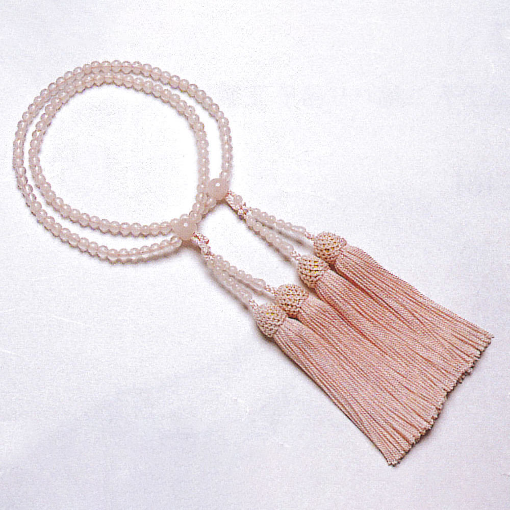 ローズクォーツニ輪頭房正絹ピンク念珠数珠