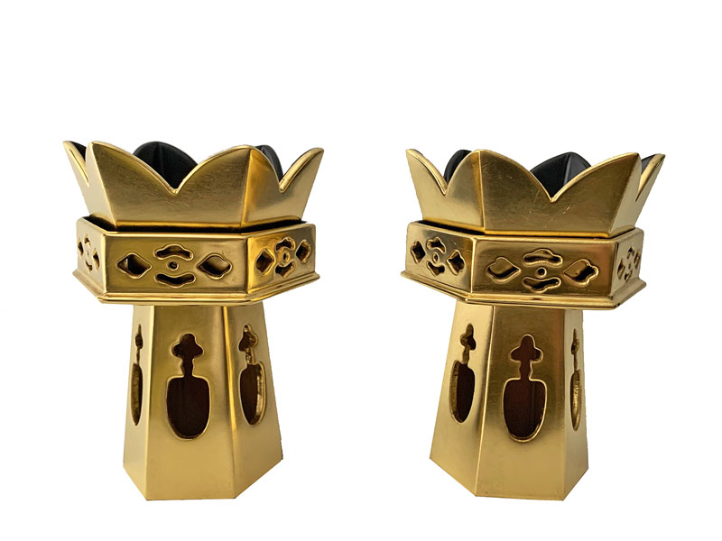 供花 木製 純金箔 六角花束 総金箔 4．0寸【浄土真宗本願寺派 （西） 仏具】