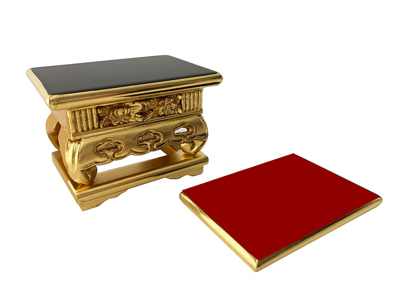 【浄土真宗本願寺派 西 】木製 純金箔 上前 華鋲卓 3．0寸 朱塗 仏具 花鋲卓