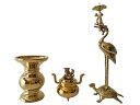 国産 丸型鶴付 三具足 金メッキ 3.5寸 仏具セット 仏具 【 真宗大谷派東 】