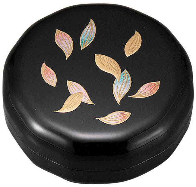 【真宗大谷派 (東) 仏具】日本製 さくら香合 黒 蒔絵 散華 2．4寸