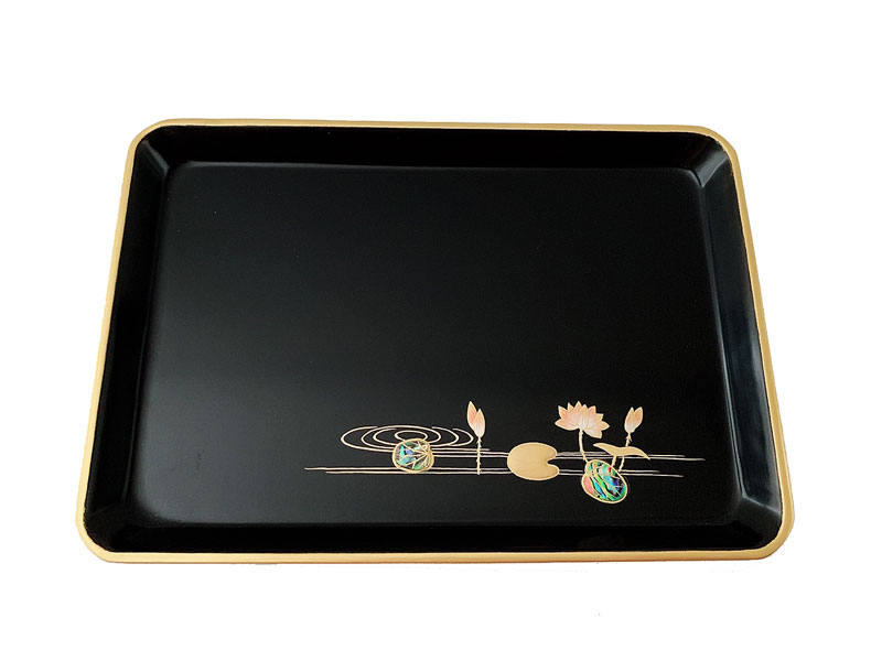 【宗派問いません】 仏具 布施盆 木製　蓮蒔絵入　7寸