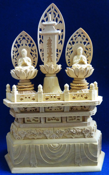 【日蓮宗】 仏像 本柘植 三宝尊 1.2寸(3)