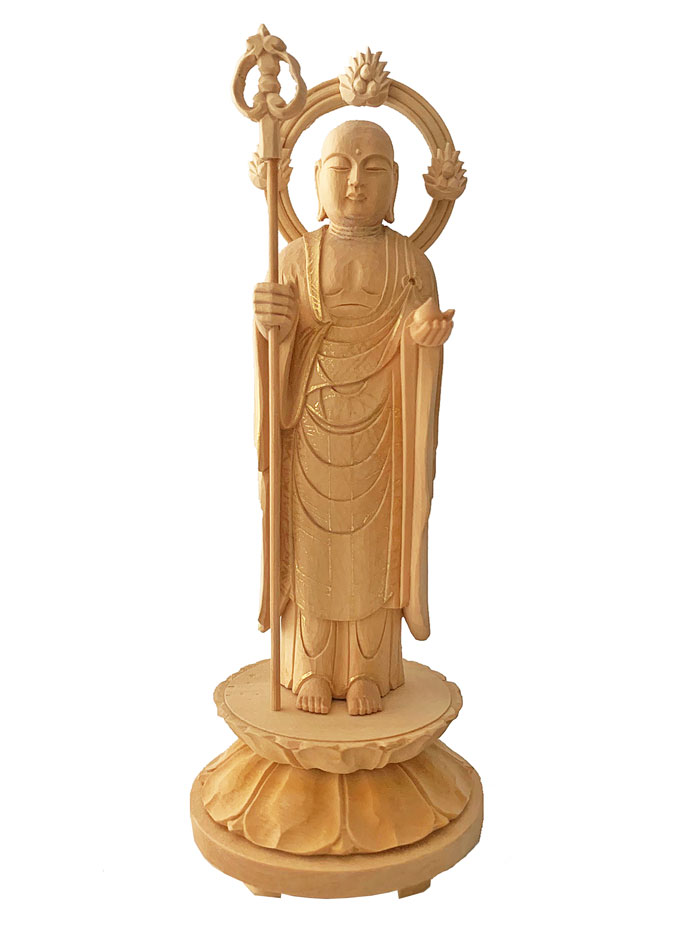 サイズ(約) 総高15．8cm　巾6cm　奥行6cm 材質 木製　柘植 商品説明 仏金泥書地蔵尊在庫1点限りの大特価。