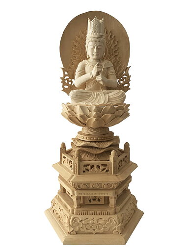 仏像 柘植 六角台座 大日如来 円光背 2.0寸 木彫 【真言宗】 仏像 柘植 六角台座 大日如来 円光背 2.0寸 木彫 【真言宗】