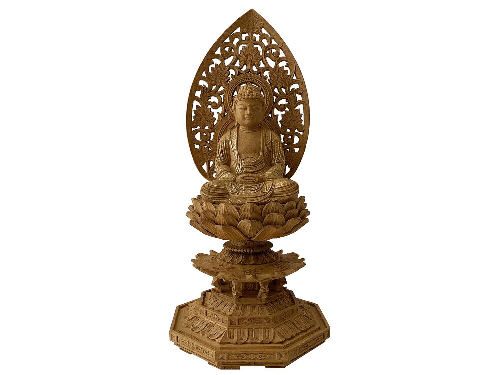 仏像 楠木地彫 八角台座 座釈迦 金泥書 2.5寸 【禅宗 曹洞宗 臨済宗】