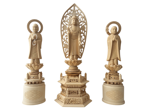 仏像 浄土宗 三尊仏 六角台座 舟立弥陀 4.5寸 両大師 4.0寸 ヒノキ 【浄土宗】 仏像 浄土宗 三尊仏 六角台座 舟立弥陀 4.5寸 両大師 4.0寸 ヒノキ 【浄土宗】