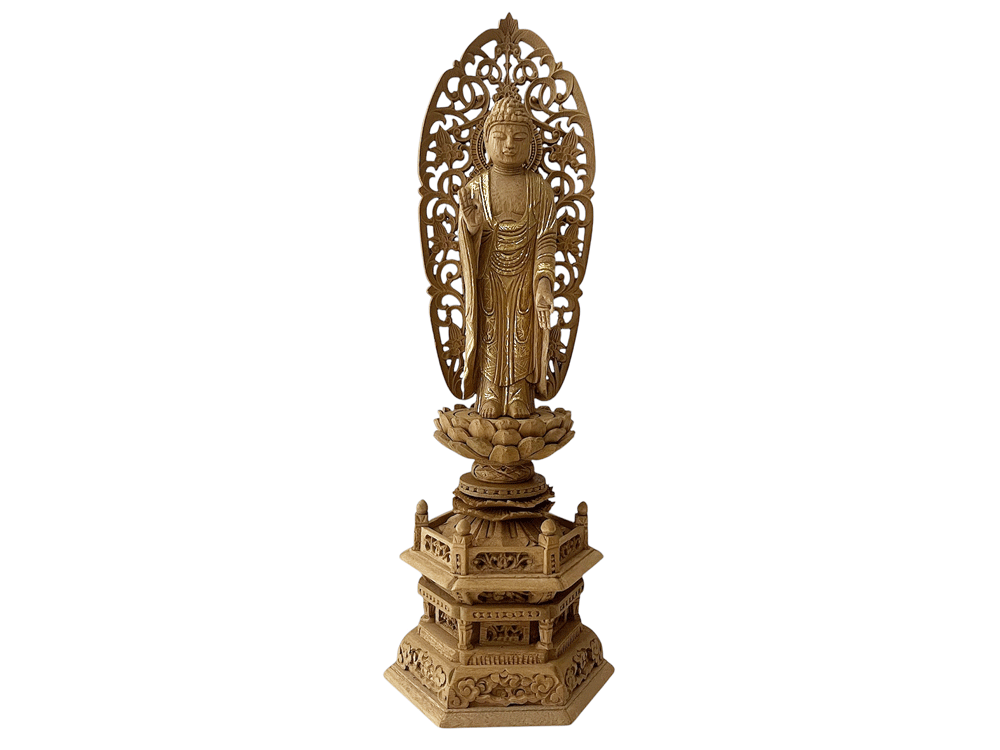 仏像 楠木地彫 六角台座 舟立弥陀 
