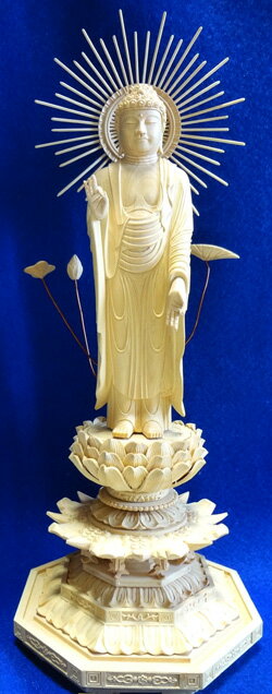 仏像 柘植 八角台座 東立弥陀 東 3．0寸 【真宗大谷派 東 】