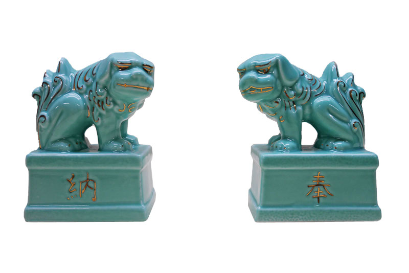 神具 駒犬 青地 対 陶器