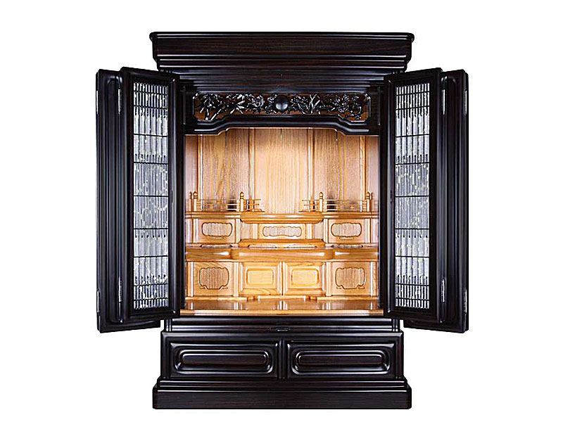 【宗派問いません】 唐木仏壇 黒壇調 内部欅調 障子付 背板ドンス 上置き 23号 香苑